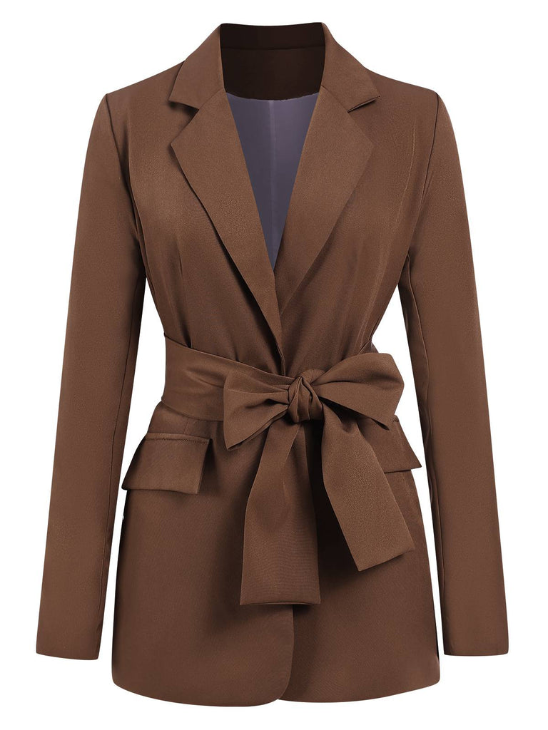 2PCS Brown 1960s Lace-up Blazer Coat & Pants Suit Set, vintage coat, retro outerwear - perfect for women who love vintage and retro fashion