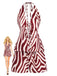 2PCS Brown 1970s Halter Deep V Striped Top & Shorts - vintage fashion, retro style