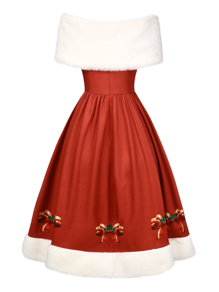 2PCS Christmas 1950s Strapless Bow Fur Dress & Shawl — the kind of 1950s dress that makes strangers smile