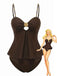 2PCS Dark Brown 1950s Solid Shell Tankini Set - vintage fashion, retro style, classic elegance for vintage lovers