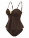 2PCS Dark Brown 1950s Solid Shell Tankini Set | vintage fashion, retro style, classic elegance - perfect for retro fashion enthusiasts
