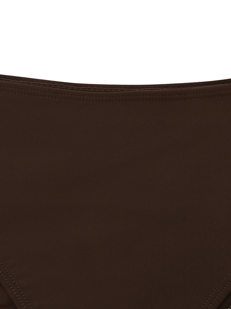 2PCS Dark Brown 1950s Solid Shell Tankini Set | vintage fashion, retro style, classic elegance - perfect for retro fashion enthusiasts
