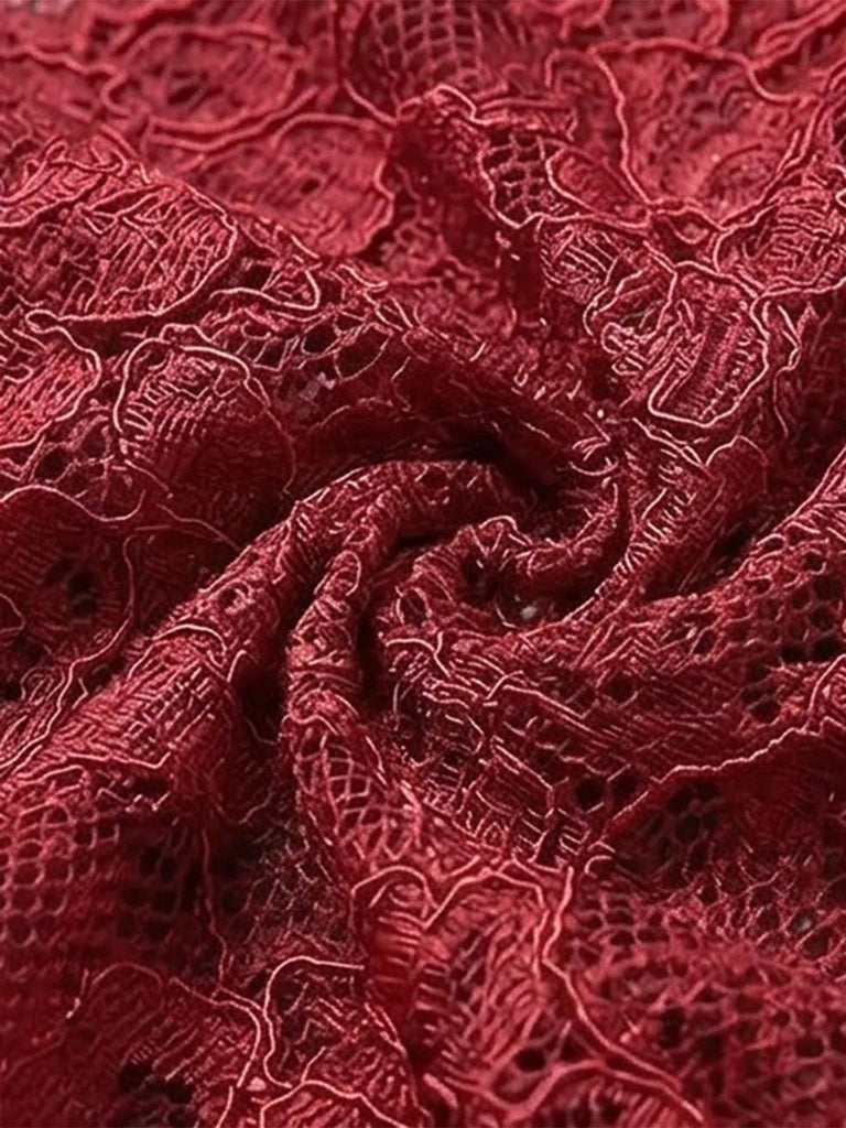 2PCS Deep Red 1980s Lace Color Block Knit Nightgown: beautiful vintage lingerie, retro nightgown, elegant sleepwear with timeless appeal