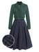 She slips into this 2PCS Green 1940s Lapel Button Blazer & Plaids Dress and suddenly it's a 1940s daydream