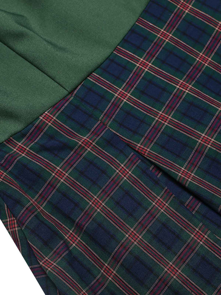 2PCS Green 1940s Lapel Button Blazer & Plaids Dress: where 1940s romance meets her modern spirit
