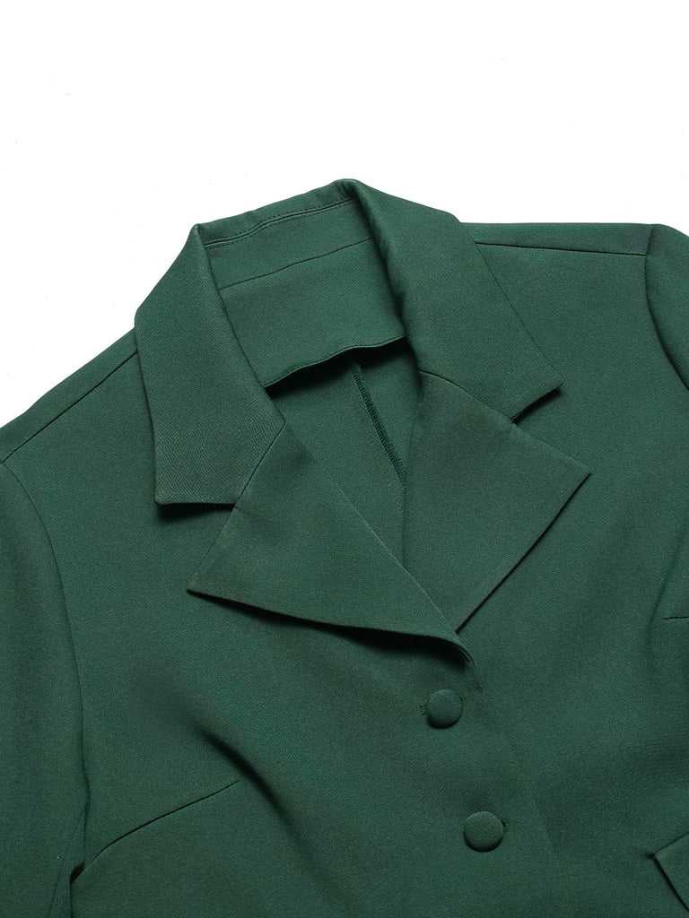 2PCS Green 1940s Lapel Button Blazer & Plaids Dress — the kind of 1940s dress that makes strangers smile