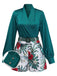 2PCS Green 1950s Satin Top & Floral Shorts - vintage top, retro blouse for vintage lovers