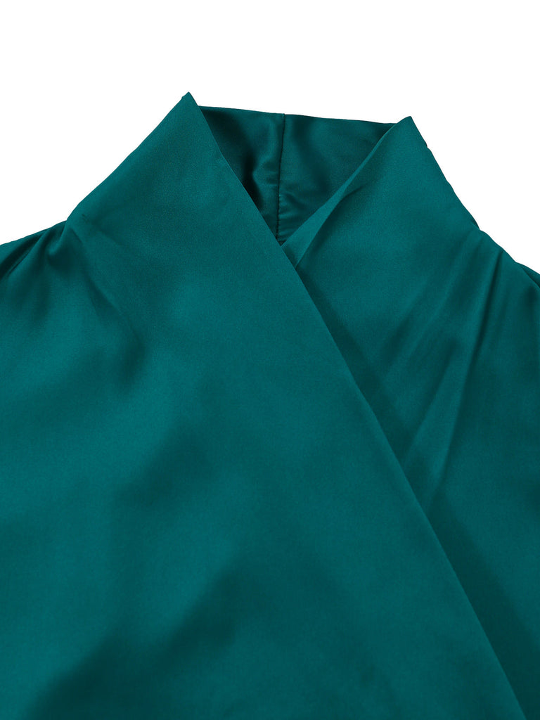 2PCS Green 1950s Satin Top & Floral Shorts - vintage top, retro blouse for vintage lovers