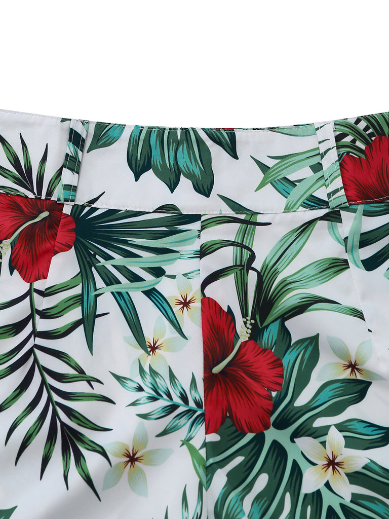 2PCS Green 1950s Satin Top & Floral Shorts - vintage top, retro blouse for vintage lovers