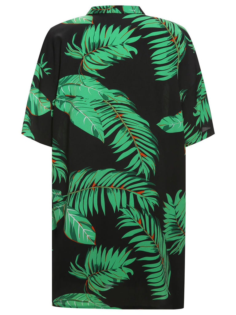 2PCS Green 1980s Palm Leaves Tropical Top & Shorts, vintage top, retro blouse - perfect for women who love vintage and retro fashion