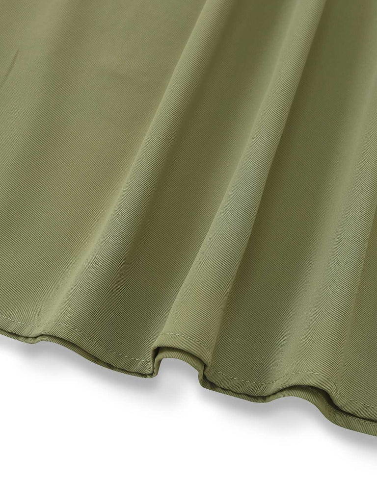 2PCS Green 1980s Tie-Neck Blouse & Solid Skirt - vintage skirt, retro style