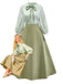 2PCS Green 1980s Tie-Neck Blouse & Solid Skirt - vintage skirt, retro style