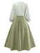 2PCS Green 1980s Tie-Neck Blouse & Solid Skirt - vintage skirt, retro style