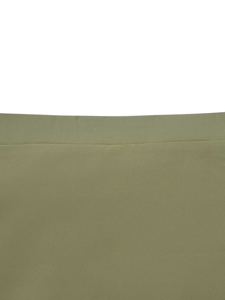 2PCS Green 1980s Tie-Neck Blouse & Solid Skirt - vintage skirt, retro style
