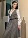 She slips into this 2PCS Grey 1940s V-Neck Plaid Dress & Satin Blouse and suddenly it's a 1940s daydream