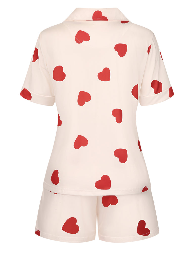 2PCS Heart Short-Sleeved Shirt Shorts Pajamas, vintage pajamas, retro nightwear - perfect for women who love vintage and retro fashion