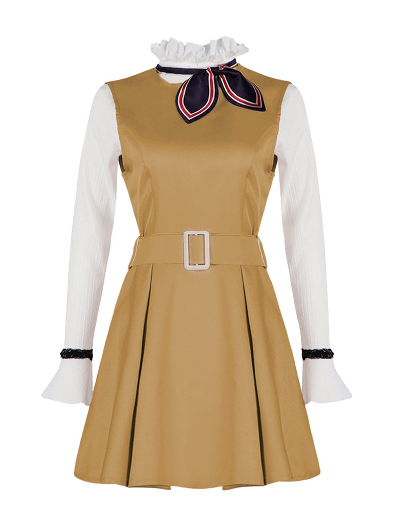 2PCS Khaki 1960s Ruffle Collar Megan's Costume Set - vintage fashion, retro style