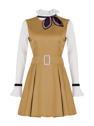 2PCS Khaki 1960s Ruffle Collar Megan's Costume Set - vintage fashion, retro style