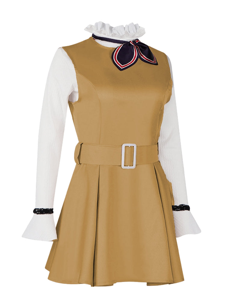 2PCS Khaki 1960s Ruffle Collar Megan's Costume Set - vintage fashion, retro style