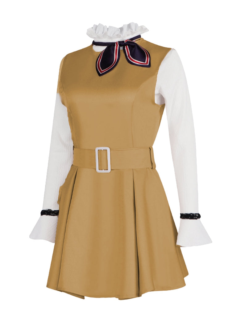 2PCS Khaki 1960s Ruffle Collar Megan's Costume Set - vintage fashion, retro style