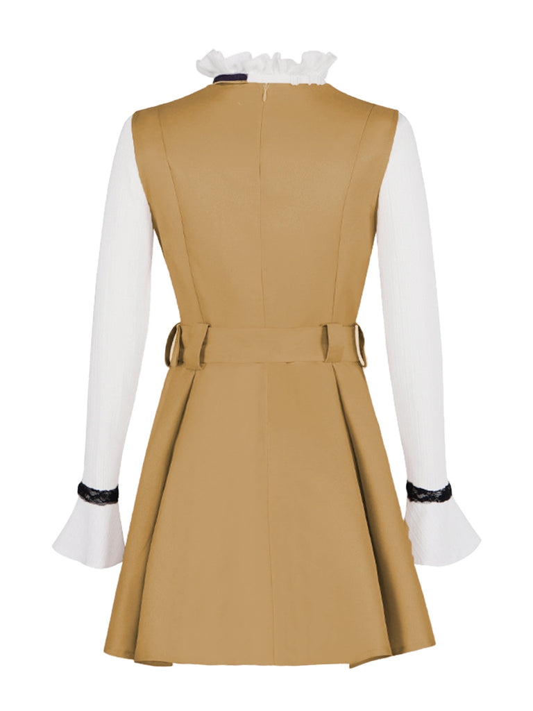 2PCS Khaki 1960s Ruffle Collar Megan's Costume Set - vintage fashion, retro style