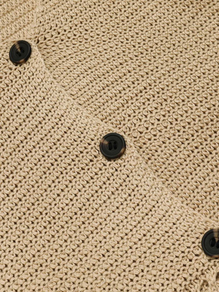 2PCS Khaki 1960s V-Neck Solid Vest & Skirt — because 1960s glamour deserves an encore