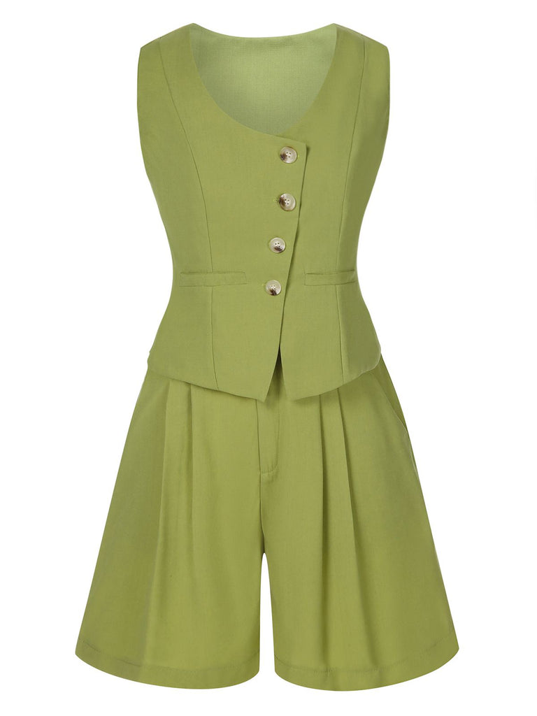 2PCS Light Green 1950s Solid Top & Shorts, vintage top, retro blouse - perfect for women who love vintage and retro fashion