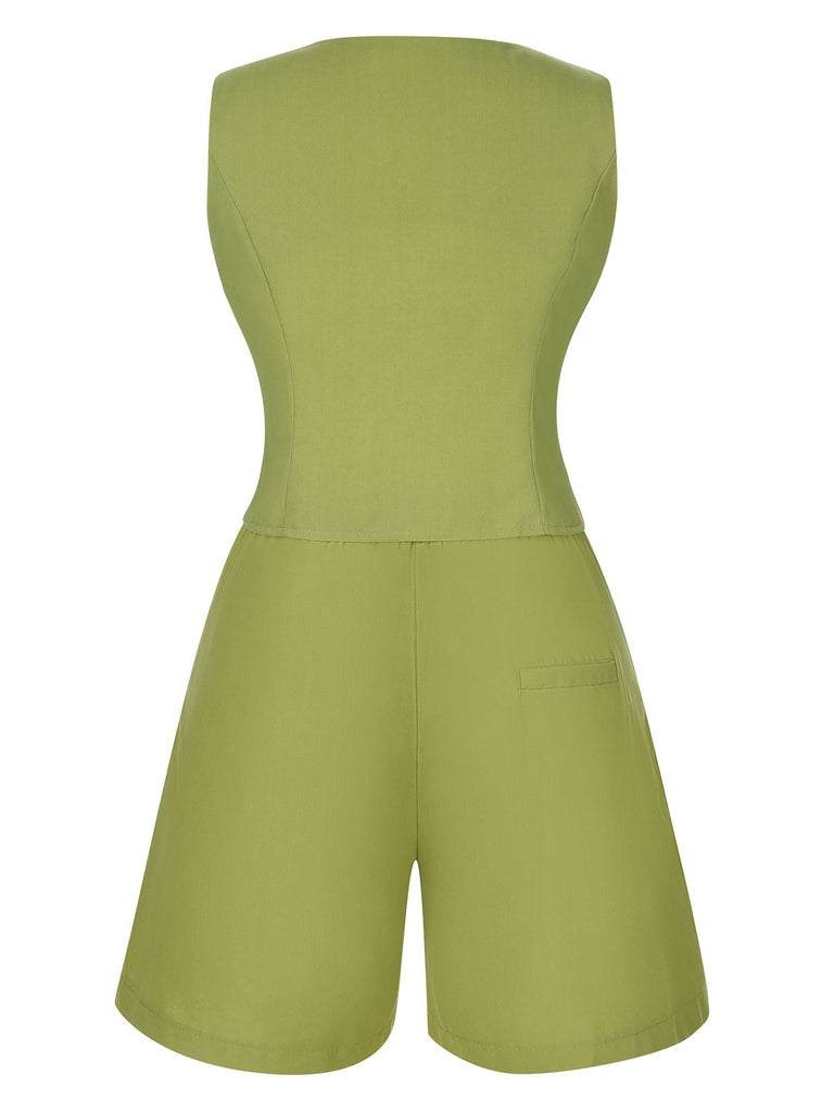 2PCS Light Green 1950s Solid Top & Shorts, vintage top, retro blouse - perfect for women who love vintage and retro fashion