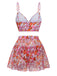 2PCS Multicolor 1950s Cartoon Floral Bikini Set & Cover-Up: 1950s Riviera elegance, reimagined for her