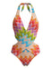 2PCS-Multicolor-1970s-Geometric-Halter-Boho-Swimsuit-Cover-Up, vintage, retro, swimwear