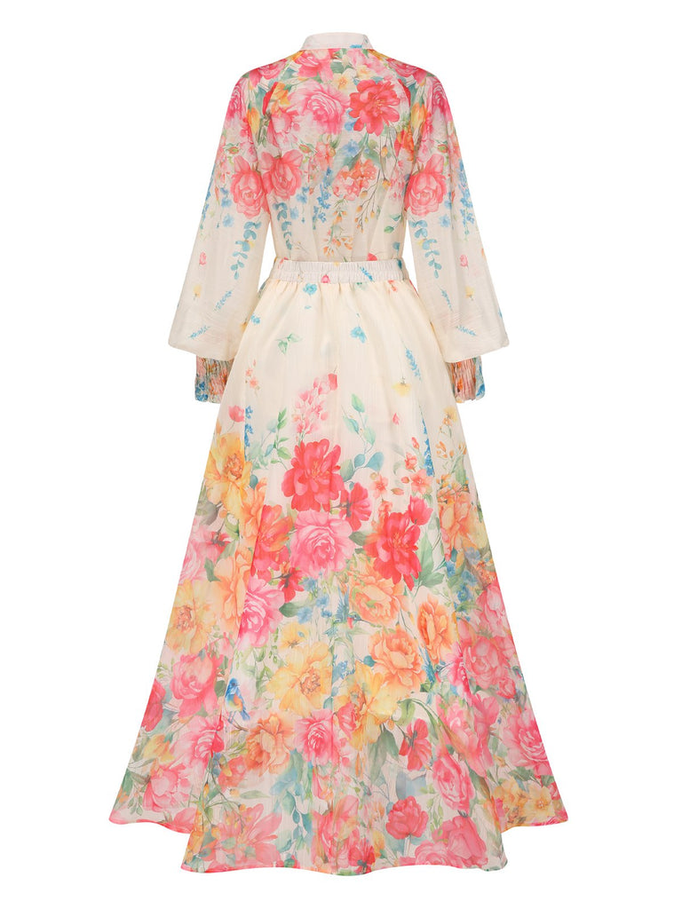 2PCS 1970s Mandarin Collar Floral | 1970s | vintage skirt, retro style