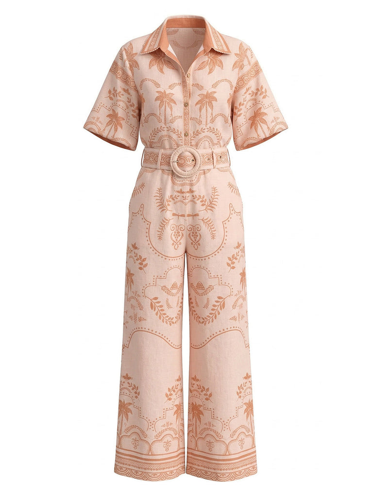 2PCS Orange 1930s Tropical Blouse & Belted Pants: beautiful vintage blouse, retro top, classic style with timeless appeal