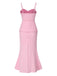 2PCS Pink 1930s Solid Cotton Spaghetti Strap Camisole & Fishtail Skirt, vintage skirt, retro style - perfect for women who love vintage and retro fashion