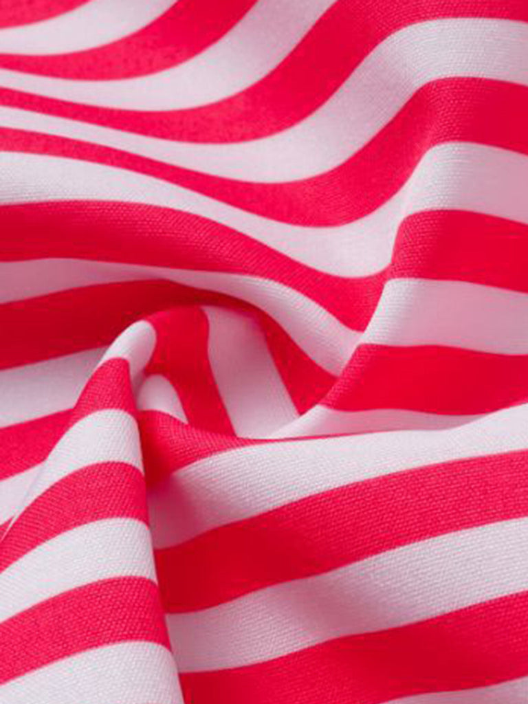 2PCS Pink 1940s Striped Strapless One-Piece Swimsuit & Cover-Up - vintage swimsuit, pin-up swimwear for vintage lovers