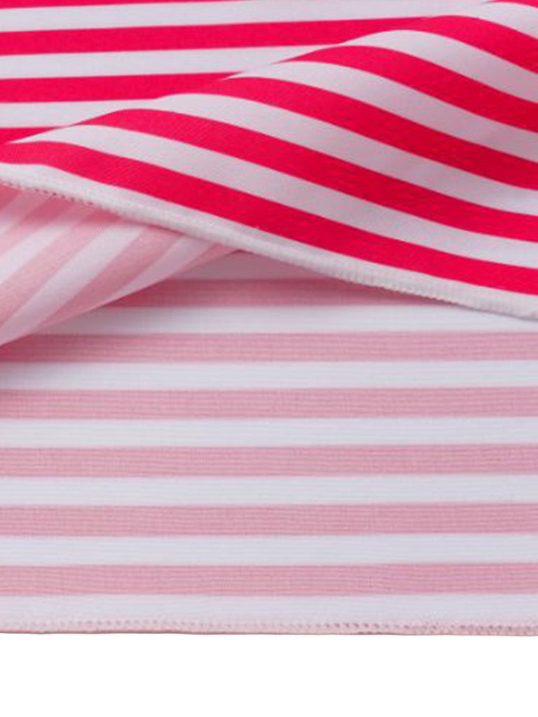 2PCS Pink 1940s Striped Strapless One-Piece Swimsuit & Cover-Up - vintage swimsuit, pin-up swimwear for vintage lovers