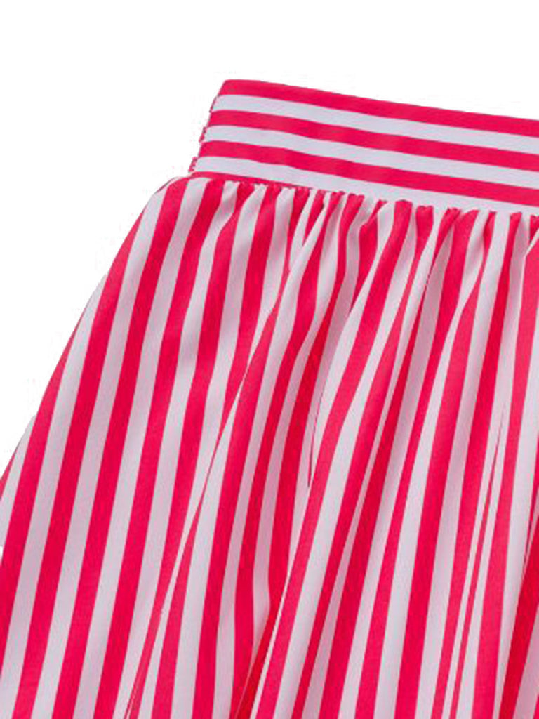 2PCS Pink 1940s Striped Strapless One-Piece Swimsuit & Cover-Up - vintage swimsuit, pin-up swimwear for vintage lovers