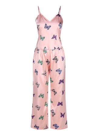 2PCS Pink 1950s Butterfly Suspender V-Neck Sleepwear, vintage fashion, retro style - perfect for women who love vintage and retro fashion