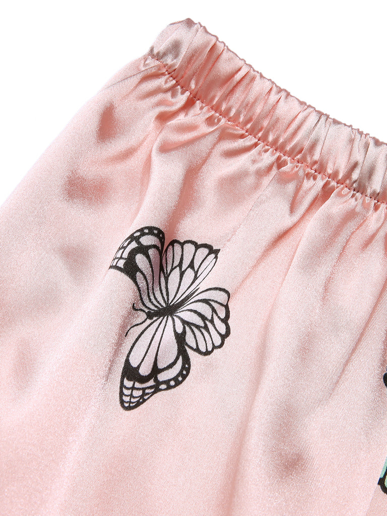 2PCS Pink 1950s Butterfly Suspender V-Neck Sleepwear, vintage fashion, retro style - perfect for women who love vintage and retro fashion