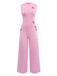 2PCS Pink 1950s Solid Heart Hollow Vest & Pants - vintage fashion, retro style