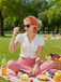 2PCS Pink 1950s Tulip Blouse & Rose Button Pants - vintage fashion, retro style