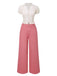 2PCS Pink 1950s Tulip Blouse & Rose Button Pants - vintage fashion, retro style