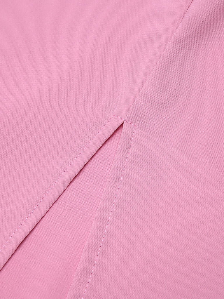 2PCS Pink 1960s Lapel Bowknot Blouse & Solid Spaghetti Strap Dress, vintage dress, retro fashion - perfect for women who love vintage and retro fashion