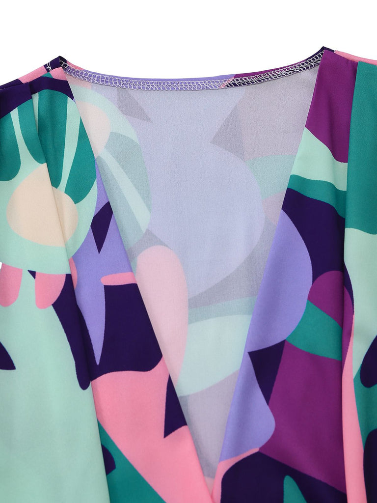 2PCS Purple 1970s Geometric Print Vest & Shorts, vintage fashion, retro style - perfect for women who love vintage and retro fashion