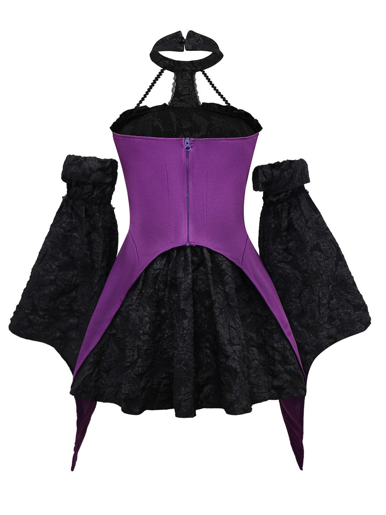 2PCS Purple 1980s Gothic Cross Witch Top & Skirt - vintage skirt, retro style