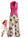 2PCS Purplish Red 1950s Lapel Button Vest & Floral Pants, vintage fashion, retro style - perfect for women who love vintage and retro fashion