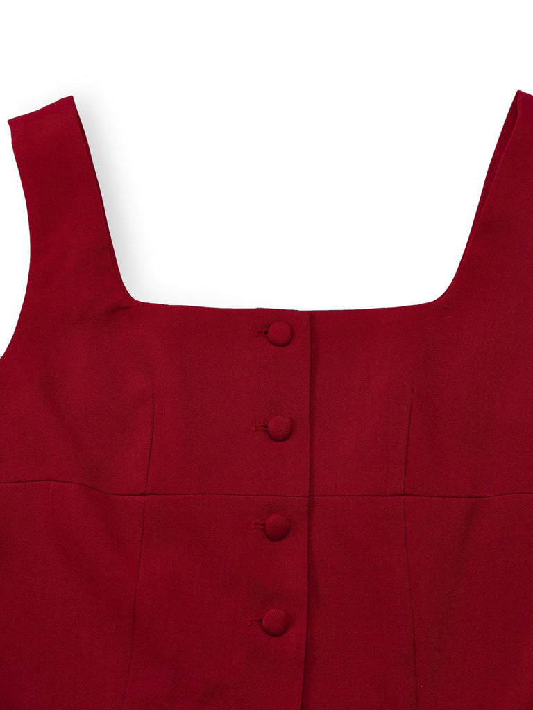 2PCS Red 1940s Square Neck Sleeveless Vest & Skirt - vintage skirt, retro style, elegant red