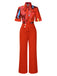 2PCS Red 1950s Abstract Prints Blouse & Solid Pants, vintage top, retro blouse - perfect for women who love vintage and retro fashion