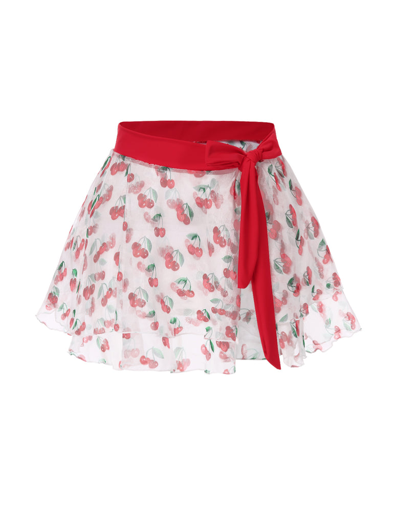 2PCS Red 1950s Cherry Bikini & Tie-Waist Cover up - vintage fashion, retro style, elegant red