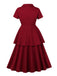 2PCS Red 1950s Solid Ruffled Button Top & Skirt - vintage skirt, retro style, elegant red