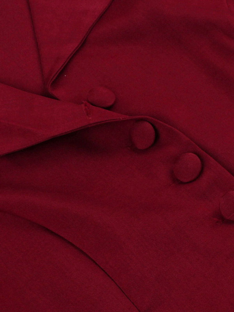 2PCS Red 1950s Solid Ruffled Button Top & Skirt - vintage skirt, retro style, elegant red